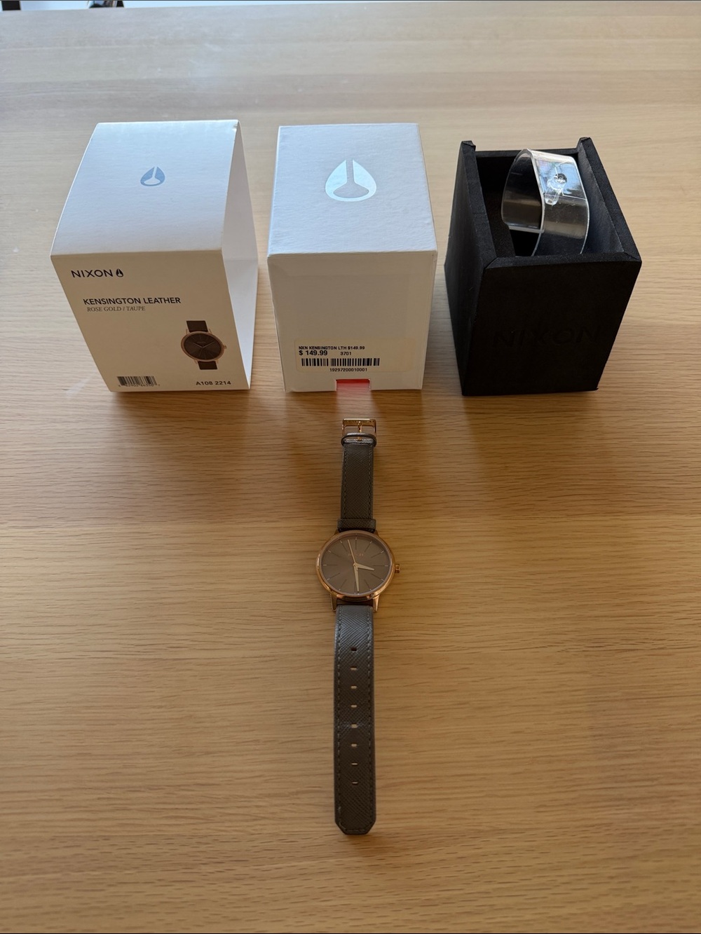 Nixon taupe leather watch with rose gold case